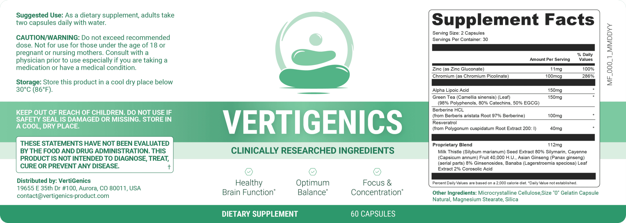 Vertigenics ingredients profile